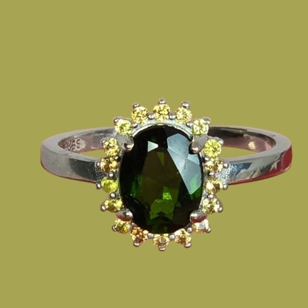 925 Sterling Silver Ring with Naturatl Chrome Diopside & Sapphire Gems